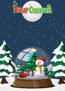 Christmas card template with snowdome and snow falling at night