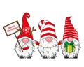 Christmas card. Three cute gnomes.