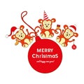 Christmas card with three cute monkeys Royalty Free Stock Photo