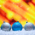 Christmas card.Christmas Toys in the snow with a bright background and falling snow. Square photo. Instagram