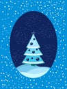 Christmas card with a tree and balls in the snow and drifts. Oval postcard Royalty Free Stock Photo