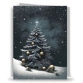 Christmas card Christmas tree with baubles at night falling snow. Xmas tree as a symbol of Christmas of the birth of the Savior Royalty Free Stock Photo