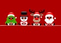 Christmas Card Tree Snowman Reindeer And Santa Sunglasses Red Royalty Free Stock Photo