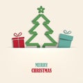 Christmas card with tucked tree and gifts template