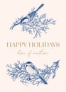 Christmas card with two birds Royalty Free Stock Photo