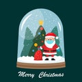 Christmas card. Vector illustration of a glass snow globe with Santa Claus in a medical mask and surgical gloves, a bag of gifts Royalty Free Stock Photo