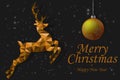 Christmas card vector poly reindeer on black background Royalty Free Stock Photo