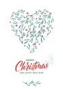 Christmas card in vintage style. Watercolor illustration of a heart made of mistletoe sprigs. New Year. Royalty Free Stock Photo