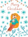 Christmas card with watercolor bull symbol 2021 in doodle style Royalty Free Stock Photo