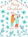 Christmas card with watercolor bull symbol 2021 in doodle style