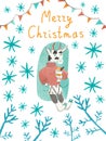 Christmas card with watercolor bull symbol 2021 in doodle style