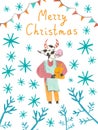 Christmas card with watercolor bull symbol 2021 in doodle style