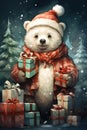 Christmas card white bear with gift boxes Royalty Free Stock Photo