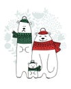 Christmas card with white santa bears family