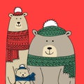 Christmas card with white santa bears family