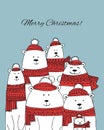 Christmas card with white santa bears family