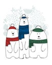 Christmas card with white santa bears family