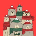 Christmas card with white santa bears family