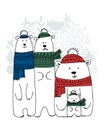 Christmas card with white santa bears family