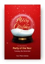 Christmas card. Winter holiday design layout with snow globe and Merry Christmas lettering Royalty Free Stock Photo