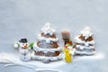 Christmas card with winter scene made of gingerbread cookies Royalty Free Stock Photo