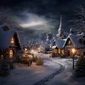 Christmas card with winter village landscape at night 5 Royalty Free Stock Photo