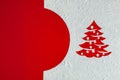 Christmas card with xmas tree drawing in flour on red background Royalty Free Stock Photo