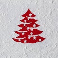Christmas card with xmas tree drawing in flour on red Royalty Free Stock Photo