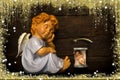 Christmas cards. Baby Jesus care by an angel Royalty Free Stock Photo