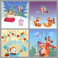 Set of winter Christmas cards. Four different vector designs Royalty Free Stock Photo