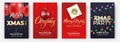Christmas cards. Design layouts for Merry Xmas. Posters with balloons, ball, gift, other Christmas decorations and lettering Royalty Free Stock Photo