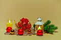 Christmas Cards Glass Teapot teapot with Christmas toys, cones and accessories.A