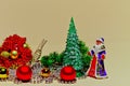 Christmas Cards Glass Teapot teapot with Christmas toys, cones and accessories.A