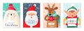 Christmas cards. Happy Merry Christmas and New Year greeting card with cute santa claus and cute animals, xmas gift