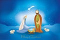 Christmas cards whit nativity scene on blue background Royalty Free Stock Photo