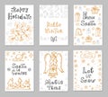 Christmas cards with wishes and holiday symbols. Hand drawn banners. Vector Royalty Free Stock Photo