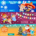 Christmas carnival party, matinee invitation, 3 posters with children in costumes, Santa Claus. New year banners Royalty Free Stock Photo