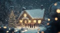 Christmas Carolers Singing in Front of a Snow-Covered House Royalty Free Stock Photo