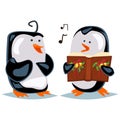 Christmas caroling illustration of penguins. Vector cartoon character Royalty Free Stock Photo