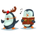 Christmas caroling with penguins vector Christmas illustration Royalty Free Stock Photo