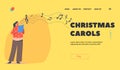 Christmas Carols Landing Page Template. Cute Child Caroling, Happy Kid Character Wear Knit Sweater Singing Songs