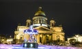 Christmas carousel and cathedral of Saint Isaac, St. Petersburg