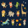 Christmas cartoon characters baby animals. Merry Christmas icons set. Royalty Free Stock Photo