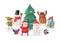 Christmas cartoon characters. New year animals bullfinch and bear, rabbit and penguin, Santa Claus and snowman, elf and Royalty Free Stock Photo