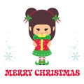 Christmas cartoon cute elf with ÃÂhristmas gift and christmas text