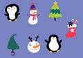 Christmas cartoon doodle set Santa and penguin and snowman pattern for wrapping paper and fabrics