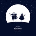 Christmas cartoon figure wave winter night big moon stars background