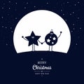 Christmas cartoon figure wave winter night big moon stars background