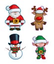 Christmas Cartoon Icon Set - Santa Claus Red-Nose Reindeer Snowman Elf Royalty Free Stock Photo