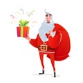 Christmas cartoon illustration of Santa Claus isolated on a white background. A modern charismatic, happy Santa Claus